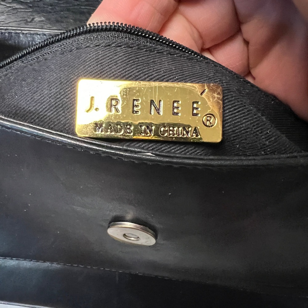 J. Renee Black Shoulder Bag with Animal Print Leather‎ Flap D Ring Accent - Picture 5 of 9